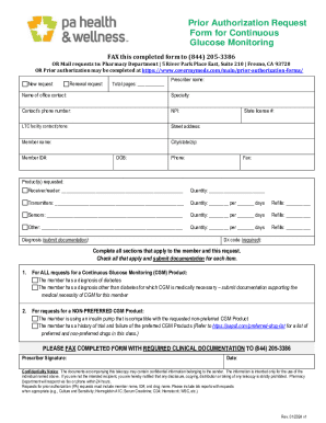 Prior Authorization Request Form for Continuous Glucose Monitoring