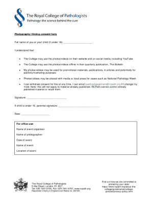 Photography Filming Consent Form