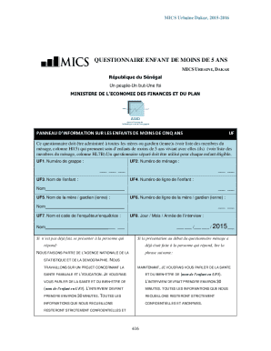 Questionnaire Enfant de Moins de 5 Ans