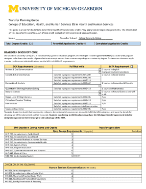 Transfer Planning Guide for BS in Health and Human Services