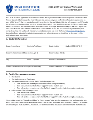 2026-2027 Verification Worksheet
