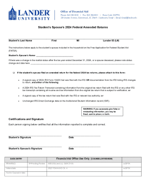 Student’s Spouse’s 2024 Federal Amended Returns Form