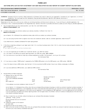 Form ADV Investment Adviser Registration