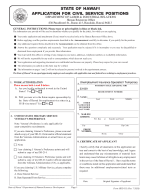 Hawaii Civil Service Application Form