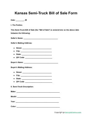 Kansas Semi-Truck Bill of Sale Form