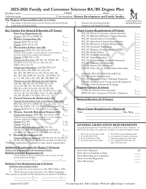 Family and Consumer Sciences Degree Plan