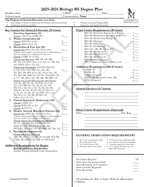 Biology BS Degree Plan Form