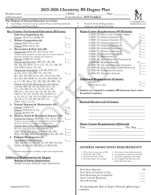 Chemistry BS Degree Plan Form