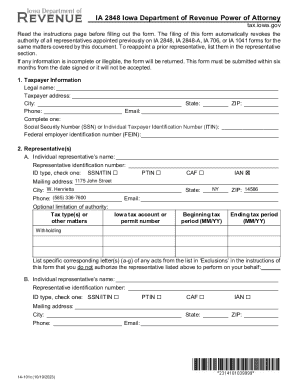 Iowa Department of Revenue Power of Attorney