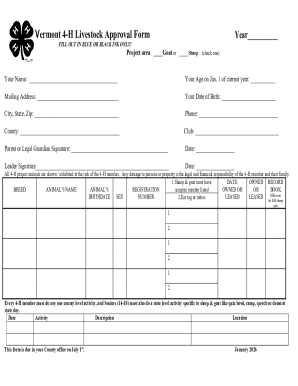 Vermont 4-H Livestock Approval Form