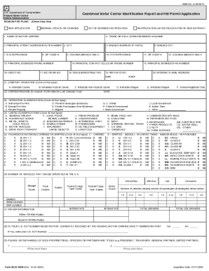US DOT Motor Carrier Identification Report and HM Permit Application