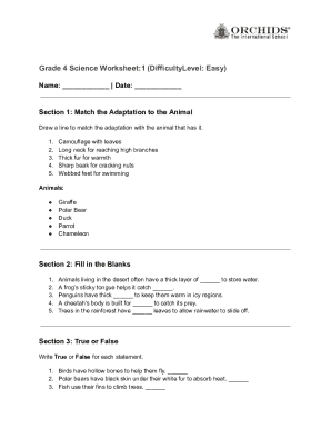 Grade 4 Science Worksheet