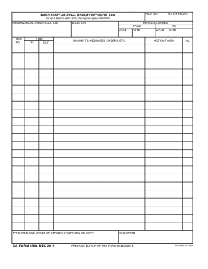 DA Form 1594 Daily Staff Journal