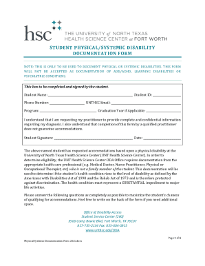 Student Physical Systemic Disability Documentation Form