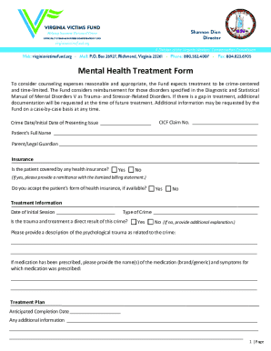 Mental Health Treatment Form