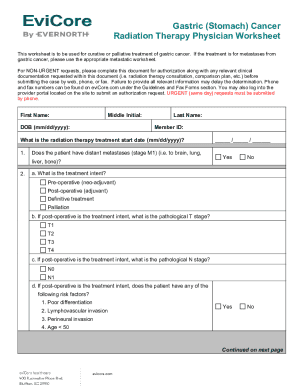 Gastric Cancer Radiation Therapy Physician Worksheet