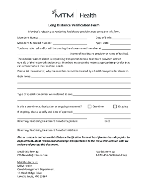 Long Distance Verification Form
