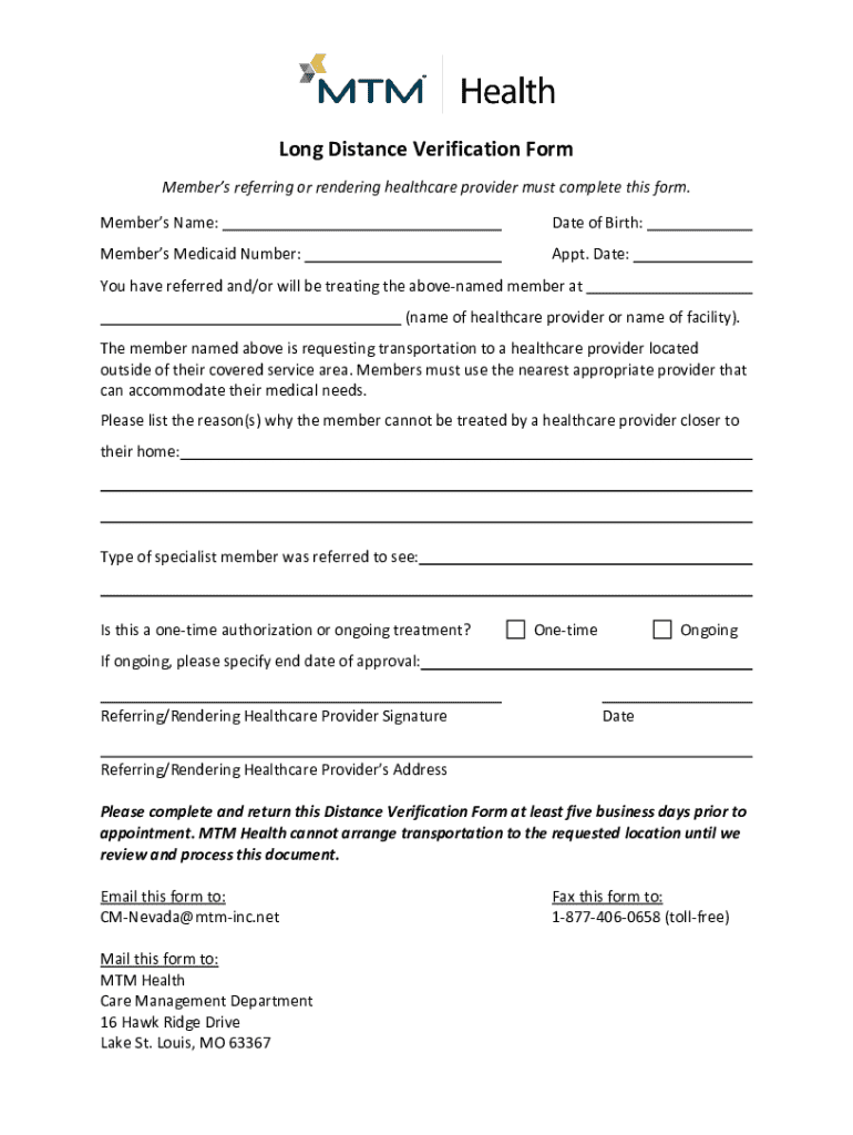 Long Distance Verification Form - Blank Fillable Template | Fill Out ...