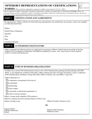 Offeror's Representations and Certifications Form PF-301