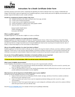Washington Death Certificate Order Form