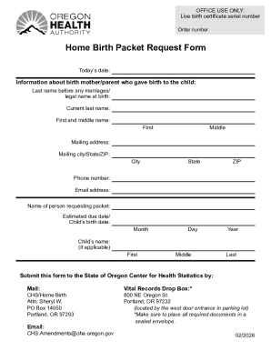 Oregon Home Birth Packet Request Form