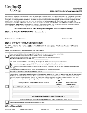 2026-2027 FAFSA Verification Worksheet