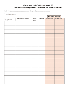2025 Dairy Tag Form