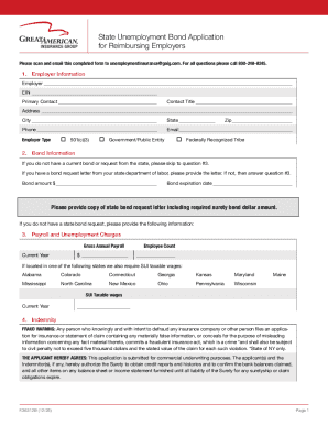 State Unemployment Bond Application for Reimbursing Employers