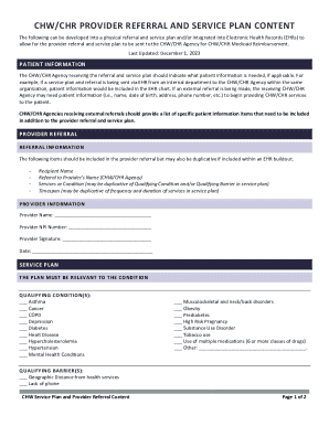 CHW/CHR Provider Referral and Service Plan