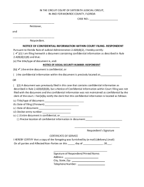 Notice of Confidential Information within Court Filing