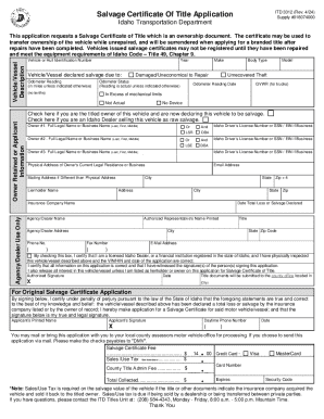 Idaho Salvage Certificate of Title Application