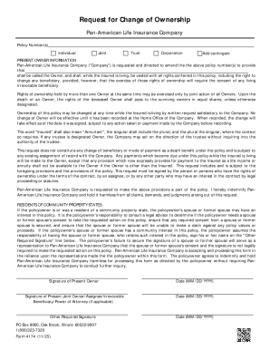 Request for Change of Ownership