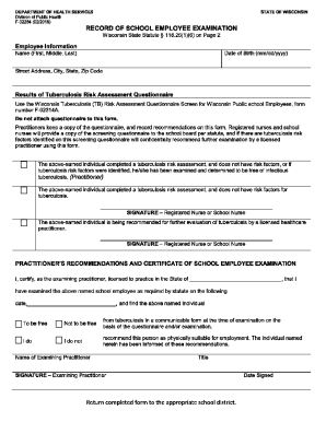 Wisconsin School Employee Tuberculosis Examination Form