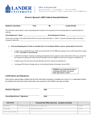 Parent’s Spouse’s 2024 Federal Amended Returns Form