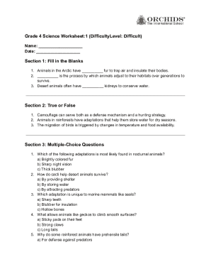Grade 4 Science Worksheet