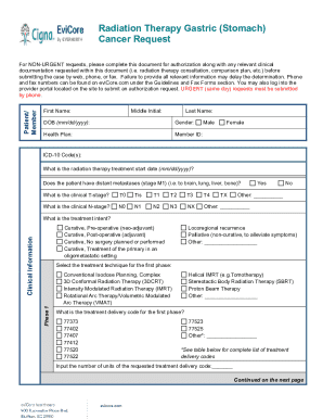 Radiation Therapy Gastric Cancer Request Form