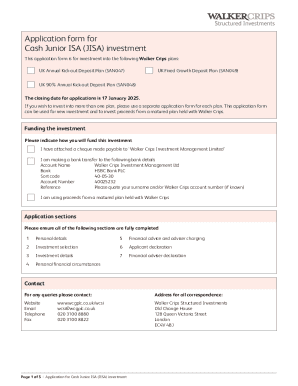 Cash Junior ISA (JISA) Investment Application Form