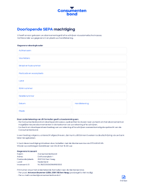 Doorlopende SEPA Machtiging