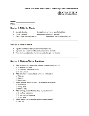 Adaptation In Animals - 1 Worksheet Solutions - Class 4 ...