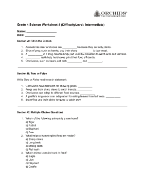 Grade 4 Science Worksheet 1 (DifficultyLevel Intermediate)