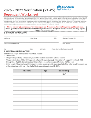 2026-2027 Verification Worksheet - Dependent Student