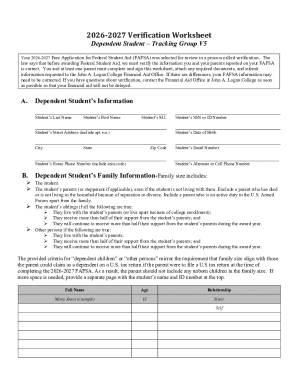 2026-2027 Verification Worksheet- Dependent V5