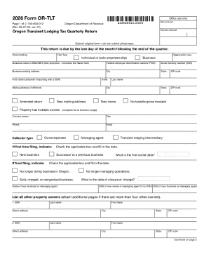 Form OR-TLT, Oregon Transient Lodging Tax Quarterly ...