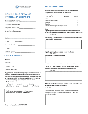 Health Form for Chesapeake Bay Foundation Program