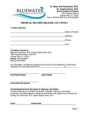 Incoming Medical Record Release BWU