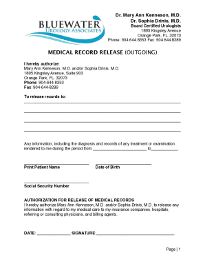 Outgoing Medical Record Release BWU