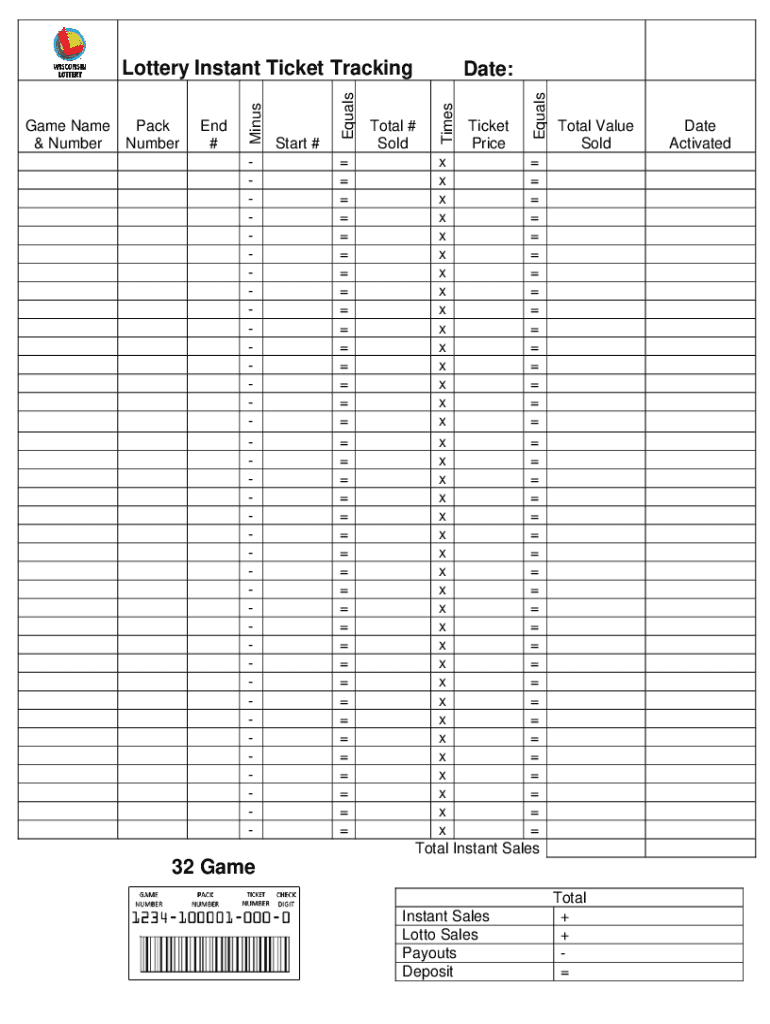 Instant On Sign Form.pdf Wisconsin Lottery Instant Ticket Tracking form. Instant ticket tracking ...