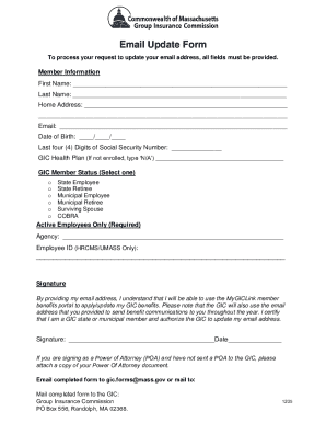 GIC Email Update Form - Salem, MA
