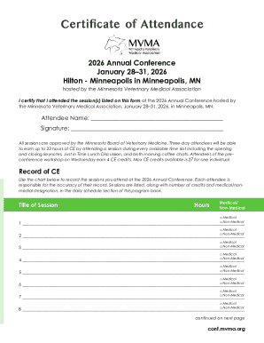Certificate of Attendance - MVMA