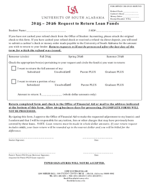 2026 Request to Return Loan Funds - University of South Alabama